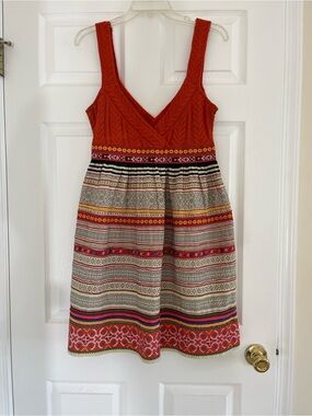 Free People Rust Red Knit Bodice Multicolor Striped Midi Dress